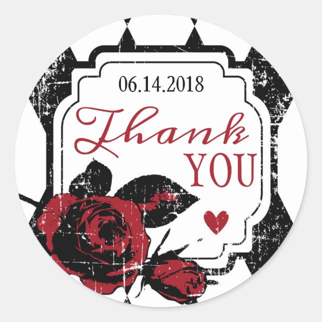 Goth Rose Grunge Diamond Print Danke Label Runder Aufkleber (Vorderseite)