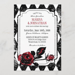 Goth Rose Grunge Diamond Print Wedding Einladung