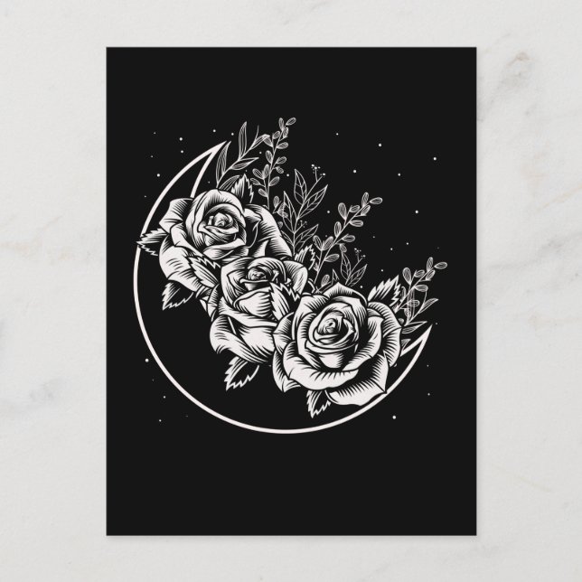 Goth Rose Moon Gothic Wicca Crescent Blume Postkarte (Vorderseite)