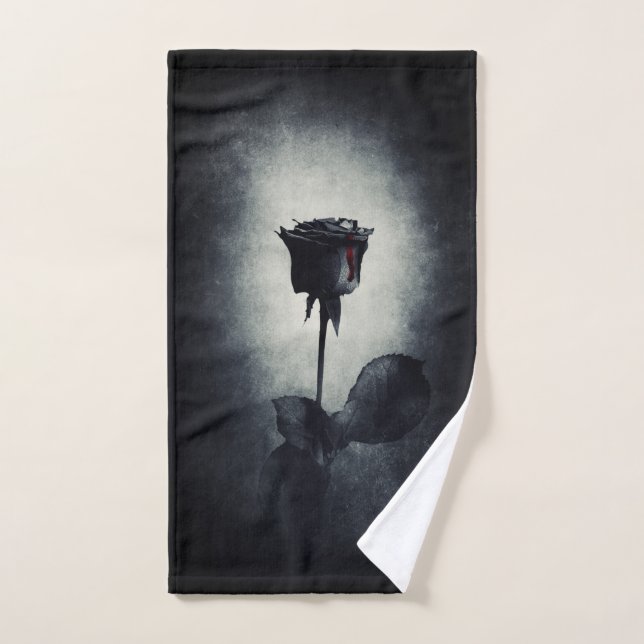 Goth Rose noir goutte de sang sur le Grunge noir (Serviette à main)
