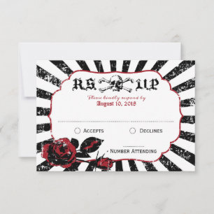 Goth Rose Skull Grunge Pirate Wedding RSVP Card Karte