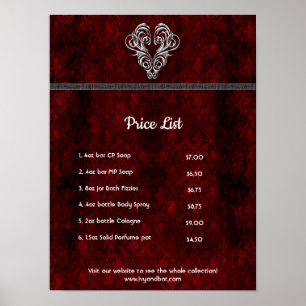 Goth Rot Silber Herz Damast Poster