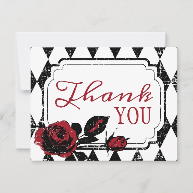Goth Rote Rose Grunge Diamond Print Dankeschön Car Dankeskarte (Vorderseite)