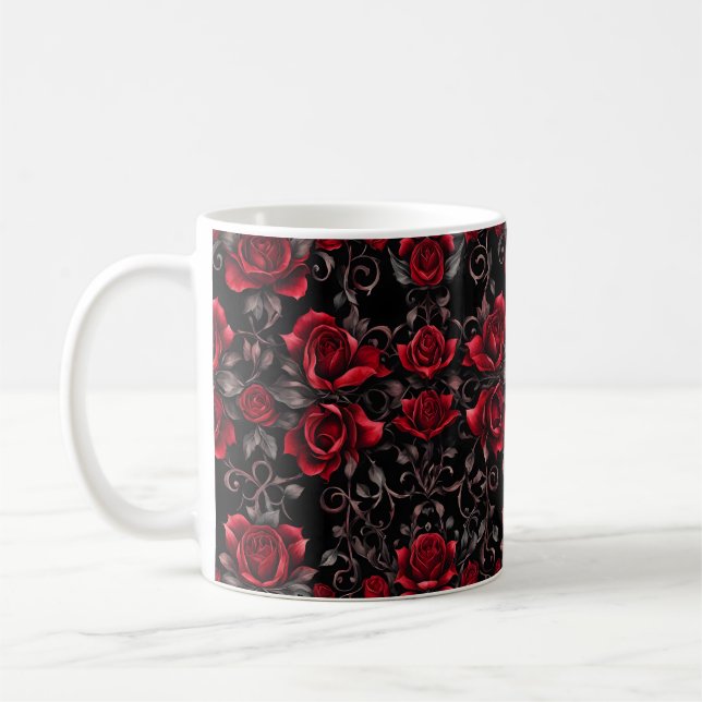 Goth Rote Rosen auf Black #3 Kaffeetasse (Links)