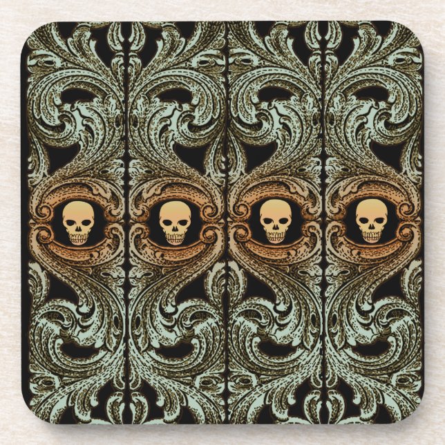 Goth Sage Green Ornament mit Skull Getränkeuntersetzer (Vorderseite)
