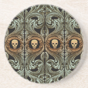 Goth-Sage-Grün-Ornament mit Totenkopf Getränkeuntersetzer