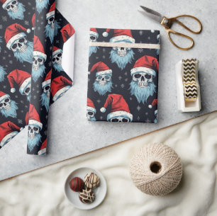 Goth-Santa-Hut-Bart-Totenkopf-Weihnachtsmuster Geschenkpapier