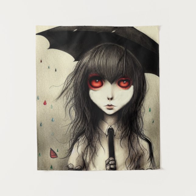 Goth School Girl Hanging Tapestry Wandteppich (Vorderseite)