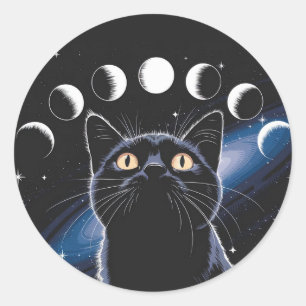 Goth Schwarze Katze, Goth Geschenk, Witching Hour  Runder Aufkleber