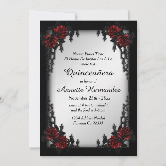 Goth Silver Quinceañera Einladung (Vorderseite)