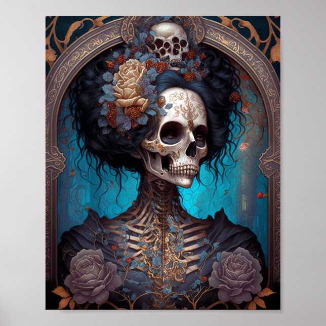 Goth Skeleton Skull Woman Gothic Poster (Vorne)