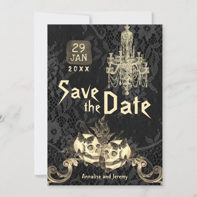 Goth Skeleton Wedding Save the Date (Vorderseite)