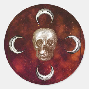 Goth Skull and Moon Celestial Runder Aufkleber