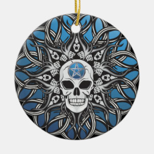 Goth Skull - Blau Keramikornament