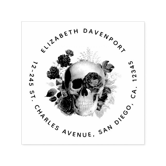 Goth Skull mit Blume & Blätter Permastempel (Design)