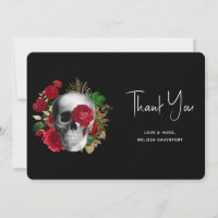 Goth Skull mit Red Blume & Gold Blätter