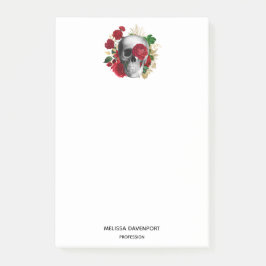 Goth Skull mit Red Blume & Gold Blätter Post-it Klebezettel