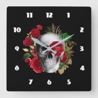 Goth Skull mit Red Blume & Gold Blätter