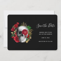 Goth Skull mit Rote Rosen & Gold Blätter