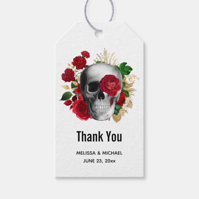 Goth Skull mit Roten Blume Vielen Dank Geschenkanhänger (Vorderseite)