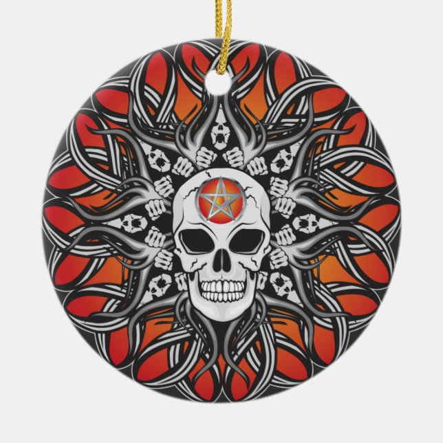 Goth Skull - Orange Keramikornament (Vorne)