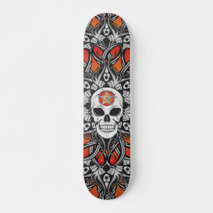 Goth Skull - Orange Skate Skateboard