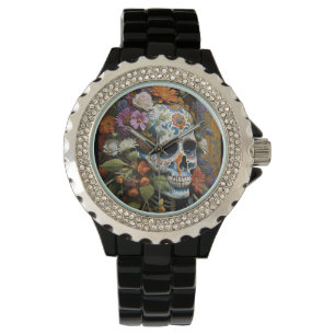 Goth Skull und Blume Armbanduhr