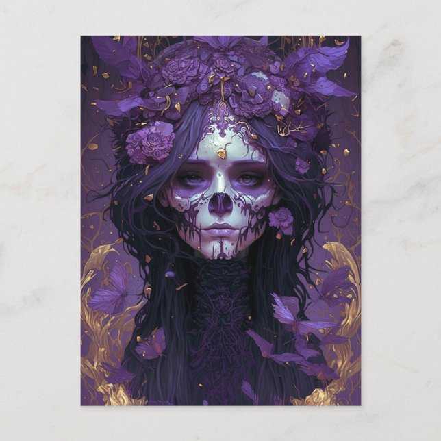 Goth Skull Woman Dark Fantasy Art Postkarte (Vorderseite)