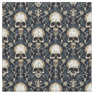 Goth Skulls mit Blauer Blume Stoff