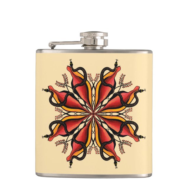 Goth Snakes Blume Tattoo Style Flachmann (Vorderseite)