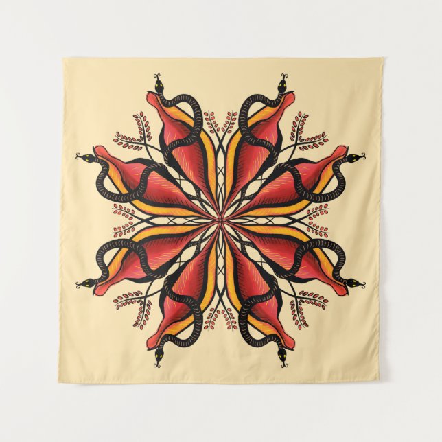 Goth Snakes Blume Tattoo Style Wandteppich (Vorderseite)