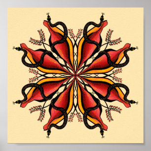 Goth Snakes Flower Tattoo Style Poster