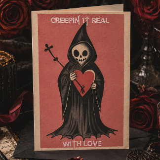 Goth Spooky Valentine Grim Sensenmann mit Herz Feiertagskarte