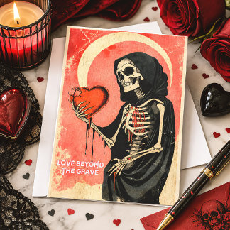 Goth Spooky Valentine Grim Sensenmann mit Herz Feiertagskarte