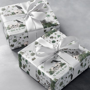 Goth St. Patricks Day Floral Skulls Irish Wedding Geschenkpapier