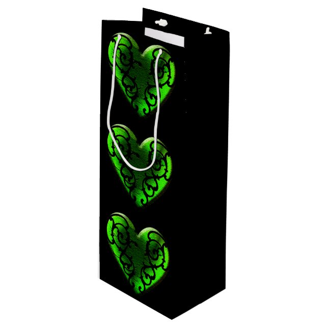 Goth St. Patrick's Day Green Heart Box Geschenktüte Für Weinflaschen (Vorderseite Schrägansicht)