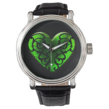Goth St. Patrick's Day Green Heart Watch