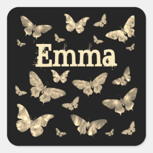 Goth Style Moonlit Butterfly Gotik Emma Name Quadratischer Aufkleber
