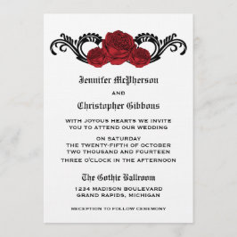 Goth Swirl Rose Wedding Invite, Red Einladung