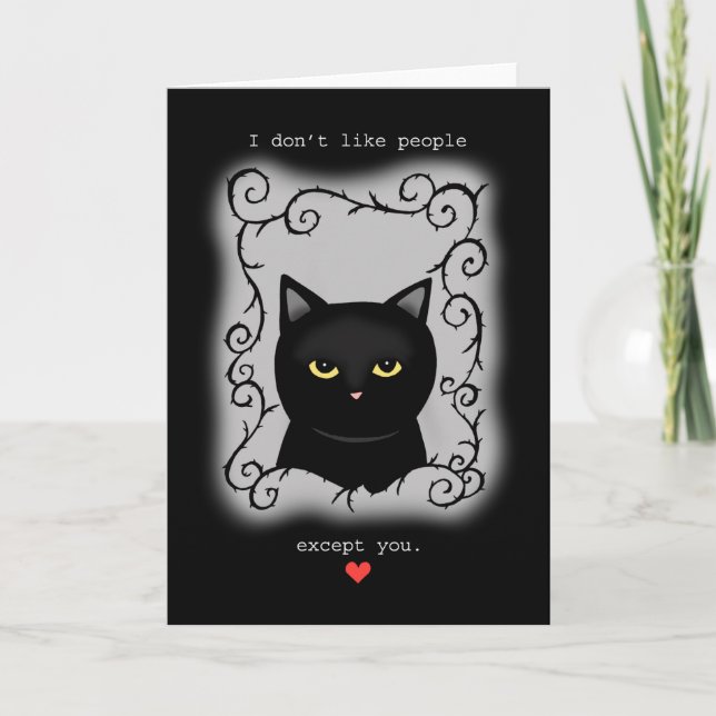 Goth Valentine Grumpy Black Cat Liebe Jubiläum Karte (Vorderseite)