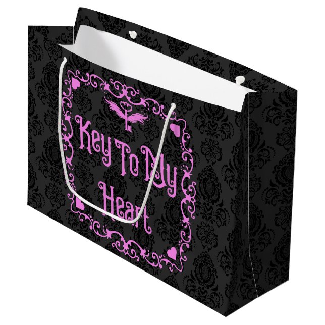 Goth Valentine Key für mein Herz rosa Große Geschenktüte (Vorderseite Schrägansicht)