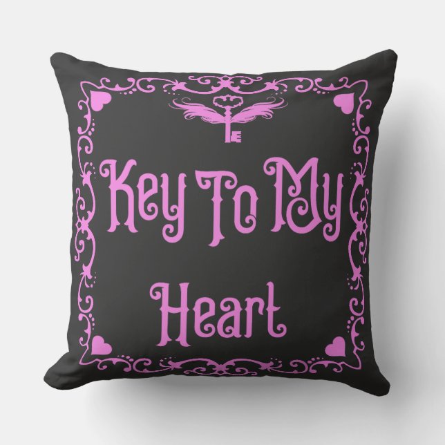Goth Valentine Key für mein Herz rosa Kissen (Vorderseite)