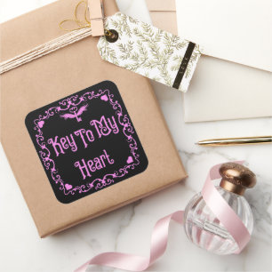 Goth Valentine Key für mein Herz rosa Quadratischer Aufkleber