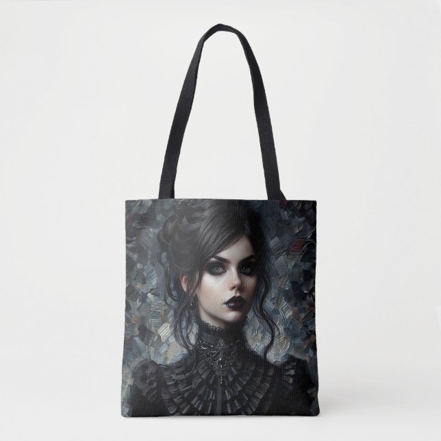 Goth Viktorianisch Woman in Black Portrait Tasche (Vorderseite)