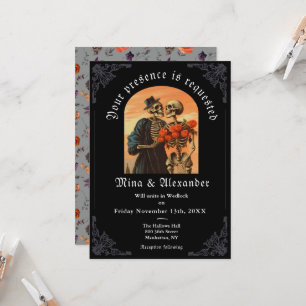 Goth Vintag Skeleton Couple QRC Wedite Einladung