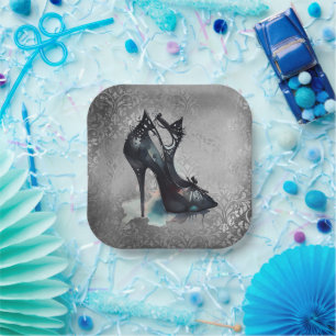 Goth Vogue Grunge Aquamarine Splash Stiletto Hig Pappteller