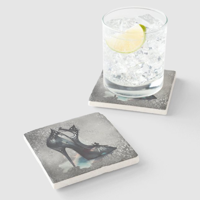 Goth Vogue Grunge | Aquamarine Splash Stiletto Hig Steinuntersetzer (Seitenansicht)