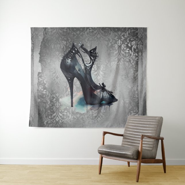 Goth Vogue Grunge | Aquamarine Splash Stiletto Hig Wandteppich (Beispiel (Horizontal))