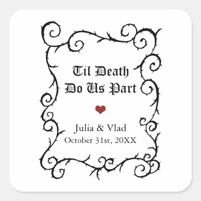 Goth Wedding Gefallen Individualisierbares Gothic  Quadratischer Aufkleber (Vorderseite)