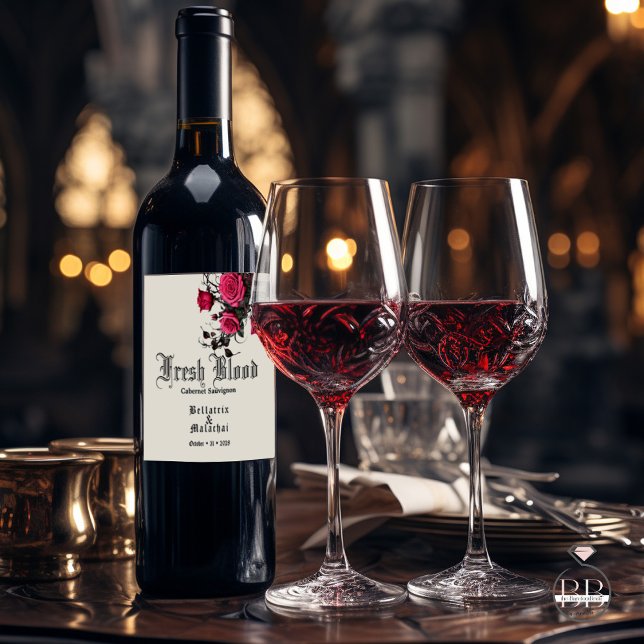 Goth Wedding Wine Crimson Rose Weinetikett (Von Creator hochgeladen)